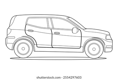 Outline car vector drawing concept design.Vehicle outline sketch illustration isolated on white background.car line art for coloring book.Car icon set.Transport symbol.Vector illustration.