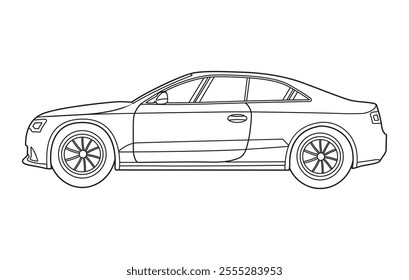 Outline car vector drawing concept design.Vehicle outline sketch illustration isolated on white background.car line art for coloring book.Car icon set.Transport symbol.Vector illustration.