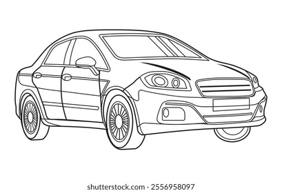 Outline car vector drawing concept design.Vehicle outline sketch illustration isolated on white background.car line art for coloring book.Car icon set.Transport symbol.Vector illustration.