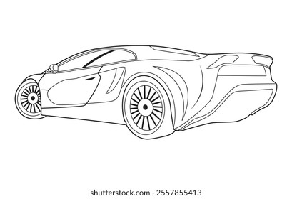 Outline car vector drawing concept design.Vehicle outline sketch illustration isolated on white background.car line art for coloring book.Car icon set.Transport symbol.Vector illustration.