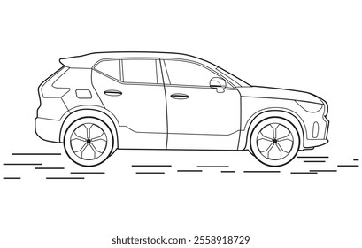 Outline car vector drawing concept design.Vehicle outline sketch illustration isolated on white background.car line art for coloring book.Car icon set.Transport symbol.Vector illustration.