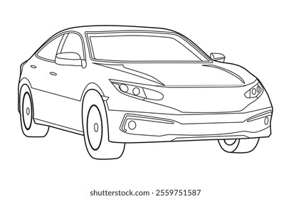 Outline car vector drawing concept design.Vehicle outline sketch illustration isolated on white background.car line art for coloring book.Car icon set.Transport symbol.Vector illustration.