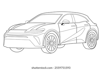 Outline car vector drawing concept design.Vehicle outline sketch illustration isolated on white background.car line art for coloring book.Car icon set.Transport symbol.Vector illustration.