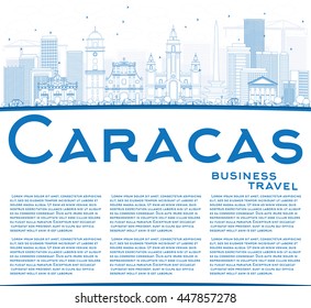 Outline Caracas Skyline with Blue Buildings and Copy Space. Vector Illustration. Business Travel and Tourism Concept with Historic Buildings. Image for Presentation Banner Placard and Web Site.