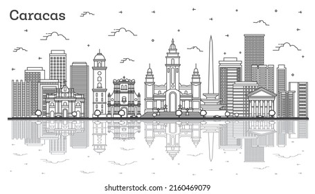 Outline Caracas Venezuela City Skyline with Modern and Historic Buildings Isolated on White. Vector Illustration. Caracas Cityscape with Landmarks.