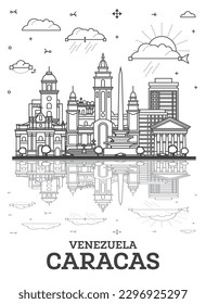 Outline Caracas Venezuela City Skyline with Modern and Historic Buildings Isolated on White. Vector Illustration. Caracas Cityscape with Landmarks.