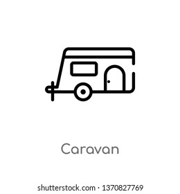 outline caravan vector icon. isolated black simple line element illustration from camping concept. editable vector stroke caravan icon on white background