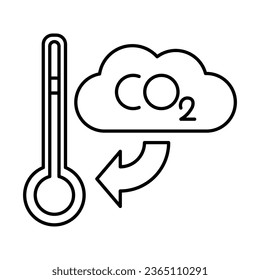 Umriss Kohlendioxid erhöht die Temperatur Icon auf weißem Hintergrund, Icon Design für Apps, Präsentation, Banner, Zeichen, Symbol, Logo. Konzept der künstlichen Intelligenz Vektorgrafik.