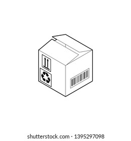 Outline cardboard box icon. Empty corrugated box with two almost closed flaps. Isometric vector isolated on white background.