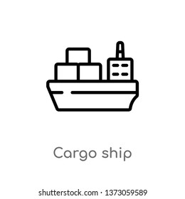 outline cargo ship vector icon. isolated black simple line element illustration from packing and delivery concept. editable vector stroke cargo ship icon on white background