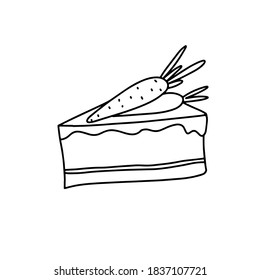 Outline Carrot Cake icon, doodle, black and white illustration. Vector Stock illustration.
