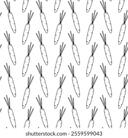 Outline Carrot Seamless pattern in trendy minimalistic. Healthy eating vegetables background concept