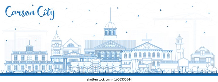 Outline Carson City Nevada City Skyline with Blue Buildings. Vector Illustration. Business Travel and Tourism Concept with Modern Architecture. Carson City Cityscape with Landmarks.
