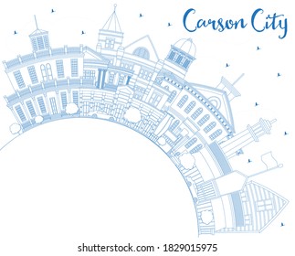 Outline Carson City Nevada City Skyline with Blue Buildings and Copy Space. Vector Illustration. Business Travel and Tourism Concept with Modern Architecture. Carson City Cityscape with Landmarks.
