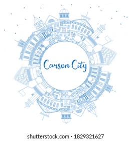 Outline Carson City Nevada City Skyline with Blue Buildings and Copy Space. Vector Illustration. Business Travel and Tourism Concept with Modern Architecture. Carson City Cityscape with Landmarks.