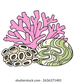 Outline cartoon coral element design stock