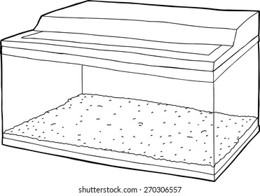 Outline cartoon of empty hand drawn fish tank