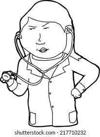 Outline cartoon of female Native American doctor