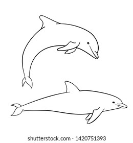 outline cartoon illustration of dolphin