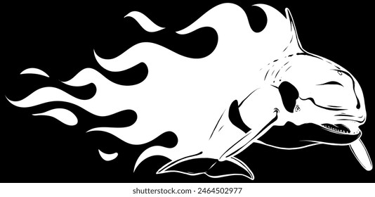 outline Cartoon killer whale. Vector illustration design