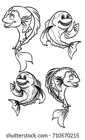 Outline cartoon Koi carp fish vector.