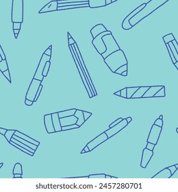 Outline Cartoon Pencil Pen Seamless Pattern Vector illustration Design