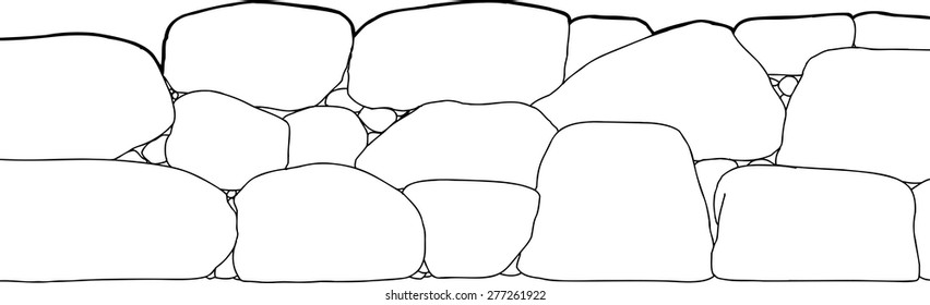 Outline cartoon of short stone boundary fence 