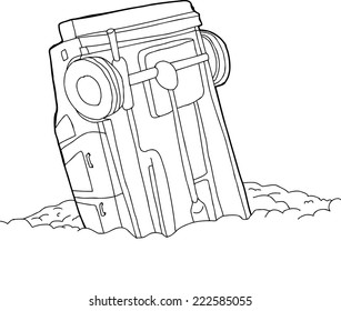 Outline cartoon of single car stuck in ground