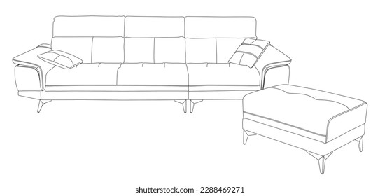 Outline cartoon of the single sofa over white background. Modern sofa and armchairs hand drawn vector illustrations collection. Comfortable and cozy soft furniture sketch drawing. Hand-drawn sketch. C