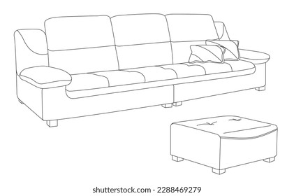 Outline cartoon of the single sofa over white background. Modern sofa and armchairs hand drawn vector illustrations collection. Comfortable and cozy soft furniture sketch drawing. Hand-drawn sketch. C