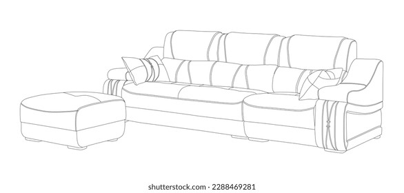 Outline cartoon of the single sofa over white background. Modern sofa and armchairs hand drawn vector illustrations collection. Comfortable and cozy soft furniture sketch drawing. Hand-drawn sketch. C