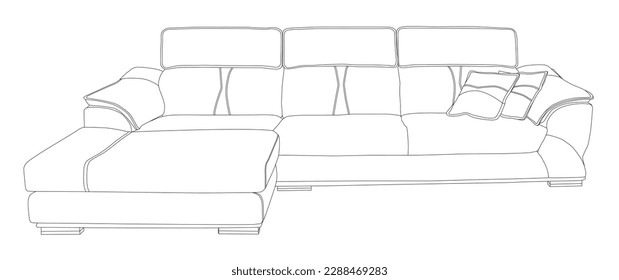 Outline cartoon of the single sofa over white background. Modern sofa and armchairs hand drawn vector illustrations collection. Comfortable and cozy soft furniture sketch drawing. Hand-drawn sketch. C