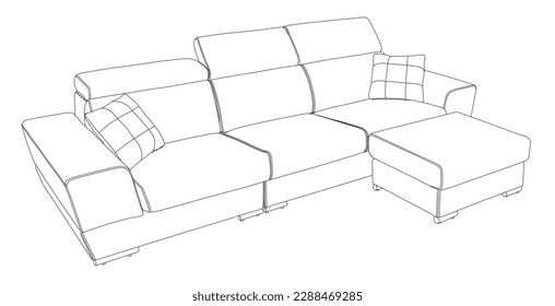 Outline cartoon of the single sofa over white background. Modern sofa and armchairs hand drawn vector illustrations collection. Comfortable and cozy soft furniture sketch drawing. Hand-drawn sketch. C