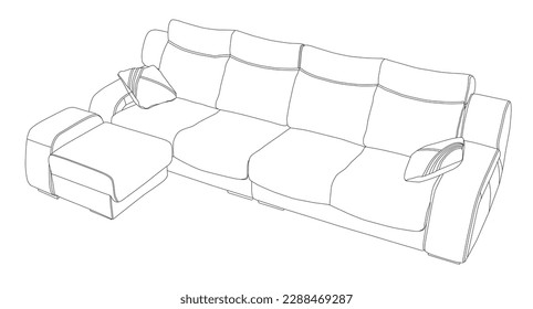 Outline cartoon of the single sofa over white background. Modern sofa and armchairs hand drawn vector illustrations collection. Comfortable and cozy soft furniture sketch drawing. Hand-drawn sketch. C