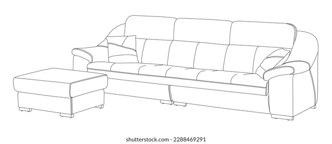 Outline cartoon of the single sofa over white background. Modern sofa and armchairs hand drawn vector illustrations collection. Comfortable and cozy soft furniture sketch drawing. Hand-drawn sketch. C