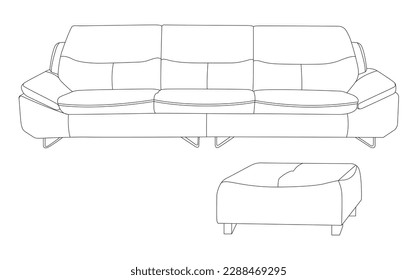 Outline cartoon of the single sofa over white background. Modern sofa and armchairs hand drawn vector illustrations collection. Comfortable and cozy soft furniture sketch drawing. Hand-drawn sketch. C