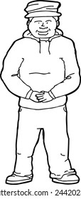 Outline cartoon of smiling Black teenager over white