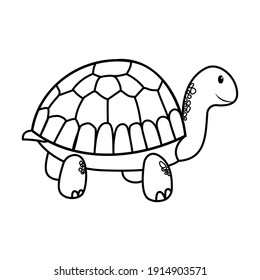 Outline cartoon turtle isolated on white background. Coloring page. Vector illustration