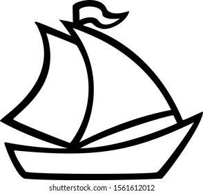 outline cartoon vector image of a toy boat child, logo boat black & white