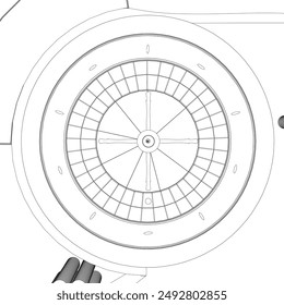 Rueda de ruleta de Outline Casino con fichas de casino en la mesa. Vista desde arriba. Ilustración vectorial.