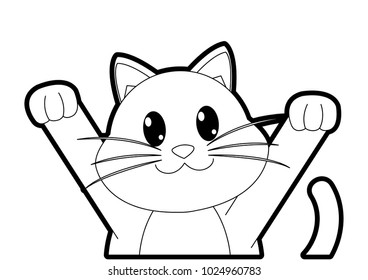 outline cat cute animal with hands up