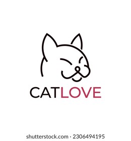 Esquema del diseño del logotipo de la cabeza del gato. Plantilla de logotipo de la línea de la cabeza de gato. Diseño moderno. Logo plano. Ilustración vectorial.