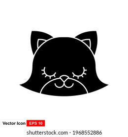 Outline cat head, Outline silhouette of cartoon kitten. Vector icon, sign, symbol for UI and Animation.