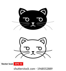 Outline cat head, Outline silhouette of cartoon kitten. Vector icon, sign, symbol for UI and Animation.