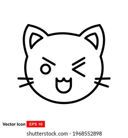 Outline cat head, Outline silhouette of cartoon kitten. Vector icon, sign, symbol for UI and Animation.