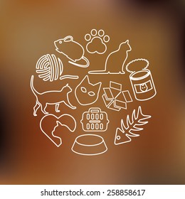 outline cat icons in circle