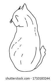 Outline cat sitting. Hand drawn contour vector illustration. Back view of cute kitten for coloring book page, decoration, cards, banners, cattery, print