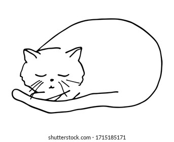 Outline cat sleeping in ball. Hand drawn contour vector illustration. Cute kitten for coloring book page, decoration, cards, banners, print