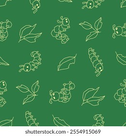 Outline Caterpillar Bitten Leaf Vector Seamless Pattern illustration Design