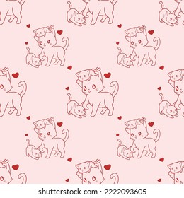 outline cats cartoon seamless pattern